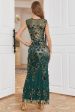 Sheath Round Neck Dark Green Beaded Formal Evening Party Dress For Sale