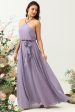 A Line Halter Purple Long Bridesmaid Dress with Bowknot Online