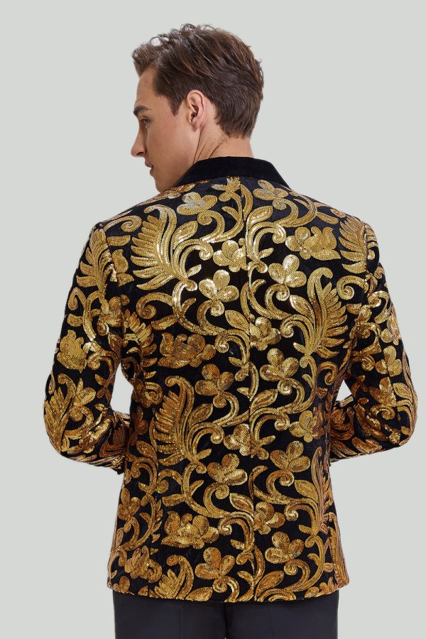 Gold Men s Blazer Slim Fit Solid One Button Business Suit Jacket Online Sale