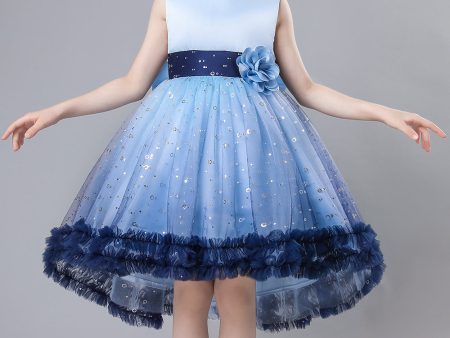 Blue Tulle Glitter Flower Girls Party Dress With Bow Supply