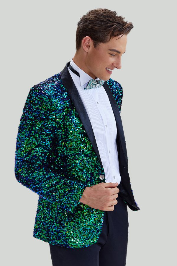 Green Men s Sequined Blazer Jacket Sale