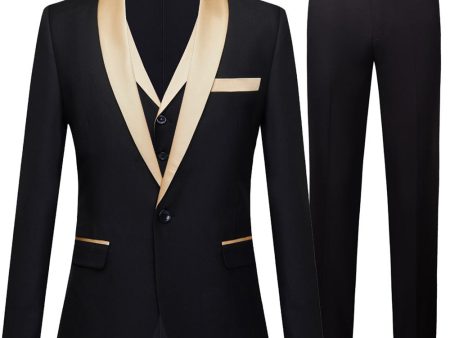 Black and Champagne 3 Piece Shawl Lapel Men s Prom Suits Online Sale