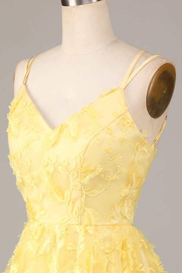 Keep Glowing A Line Spaghetti Straps Yellow Short Homecoming Dress with Appliques Online