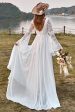 Ivory Lace Chiffon Trumpet Sleeve Boho Wedding Dress Fashion