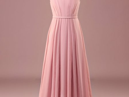 Dusty Rose A-line Chiffon Spaghetti Straps Long Pleated Junior Bridesmaid Dress Online now