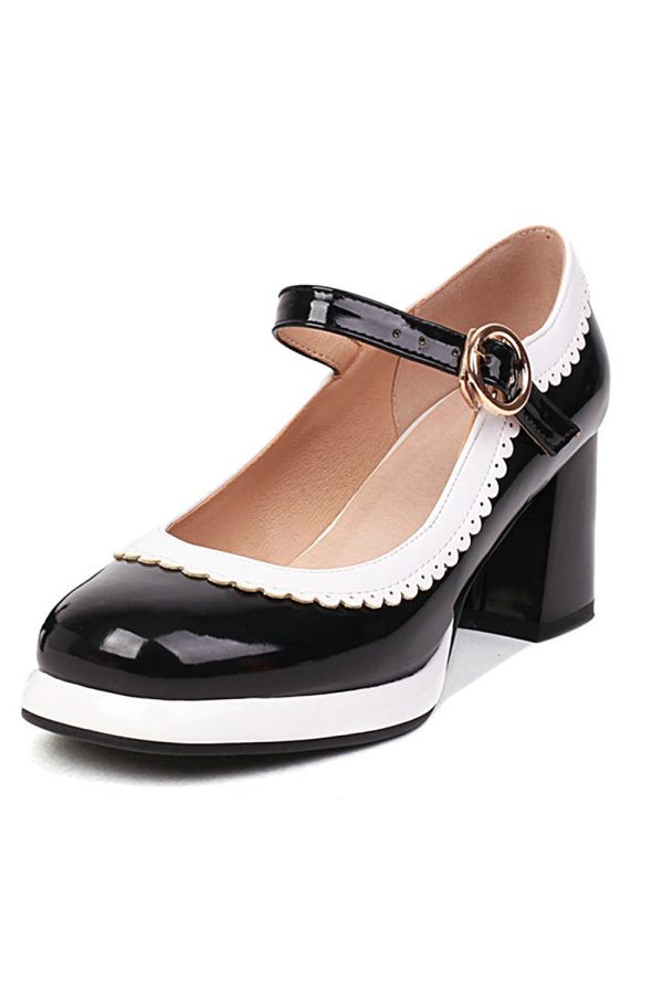 Black Round Toe Shoes With Adjustable Strap For Cheap