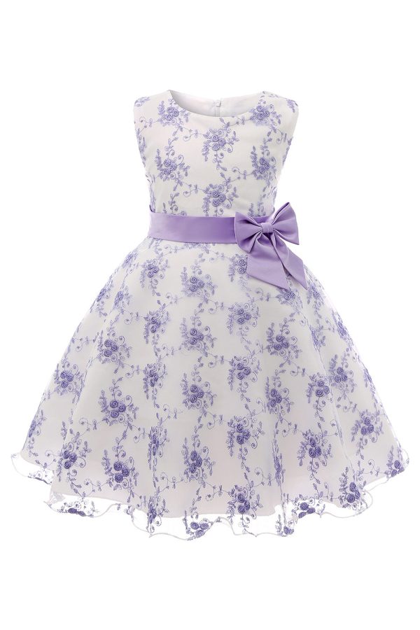 Blue Embroidery Lace Girls  Dress with Bowknot Hot on Sale