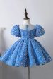 Blue A Line Puff Sleeves Sequins Girls Dresses Supply