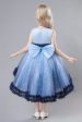 Blue Tulle Glitter Flower Girls Party Dress With Bow Supply