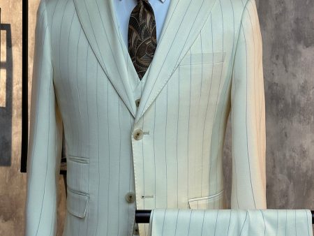 White Pinstriped 2 Piece Men Suits For Discount