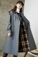 Grey Blue Double Breasted Long Trench Coat with Belt Discount