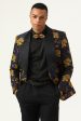 Navy Flower Shawl Lapel Jacquard Men s Prom Blazer For Discount