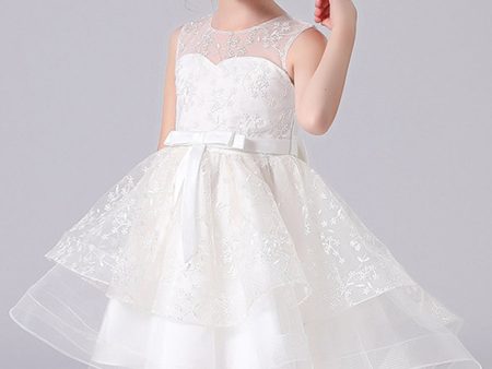 White High-low Flower Girl Dress with Bow Discount