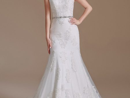 White Mermaid Cap Sleeves Bridal Dress with Lace For Cheap