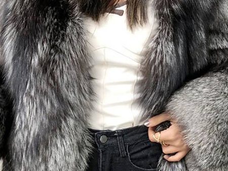 Grey Lapel Neck Shearling Cropped Faux Fur Coat Hot on Sale