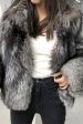 Grey Lapel Neck Shearling Cropped Faux Fur Coat Hot on Sale