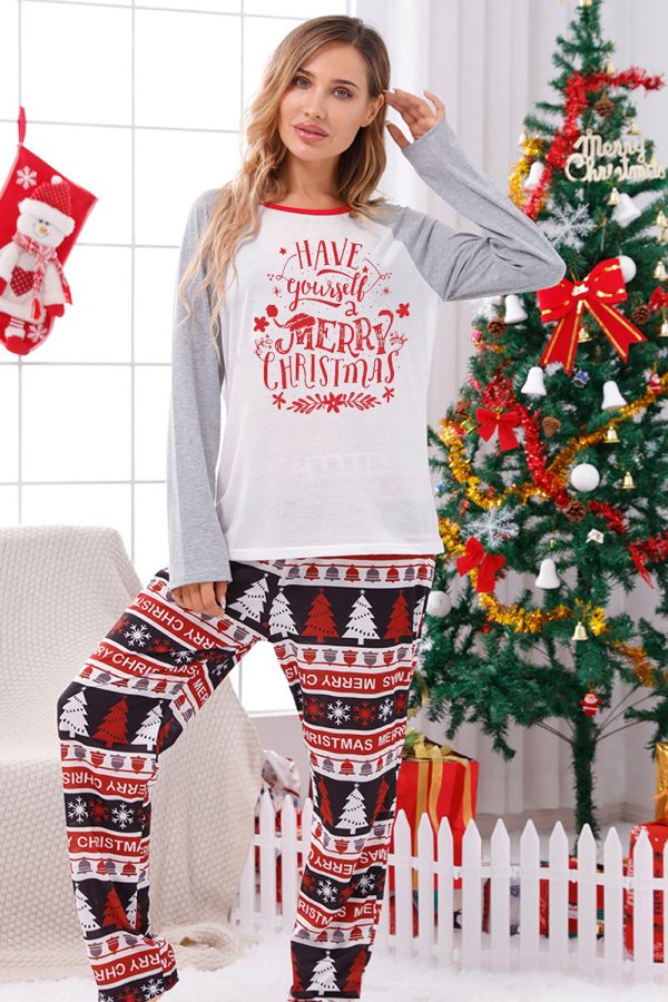 Print Grey Long Sleeves Matching Family Christmas Pajamas For Sale