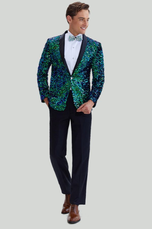 Green Men s Sequined Blazer Jacket Sale