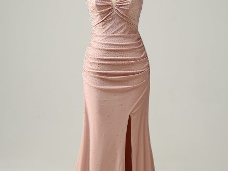 Mermaid Spaghetti Straps Blush Long Formal Dress with Beading Discount