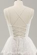 White A Line Spaghetti Straps Tiered Lace Wedding Dress with Lace Up Back Discount