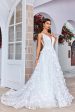 Gorgeous A Line V-Neck Ivory Long Wedding Dress with 3D Flowers Online Hot Sale