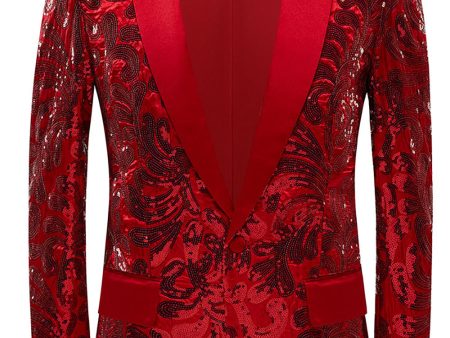 Glitter Red Sequins Men s Blazer For Discount