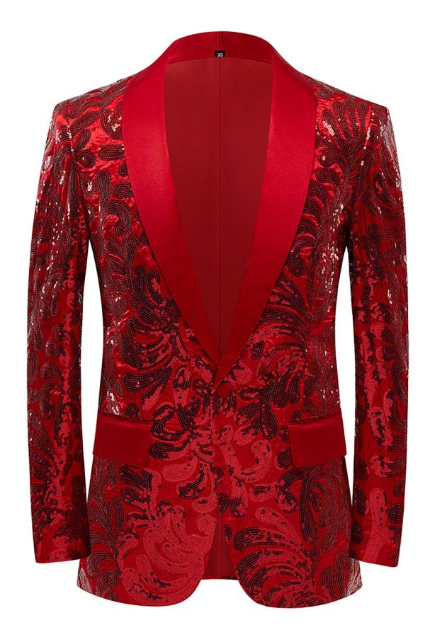 Glitter Red Sequins Men s Blazer For Discount