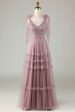 Keeper of My Heart A-Line V Neck Dusty Pink Long Bridesmaid Dress with Beading Cheap