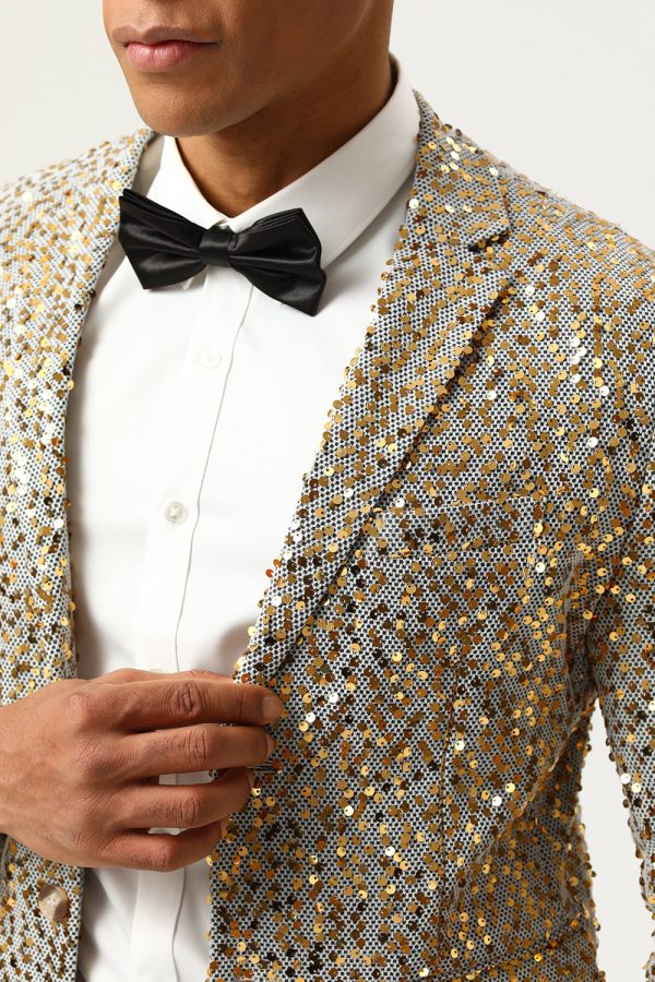 Sparkly Champagne Sequins Notched Lapel Men s Prom Blazer Discount