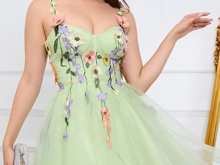 A Line Spaghetti Straps Green Short Homecoming Dress with Appliques Discount