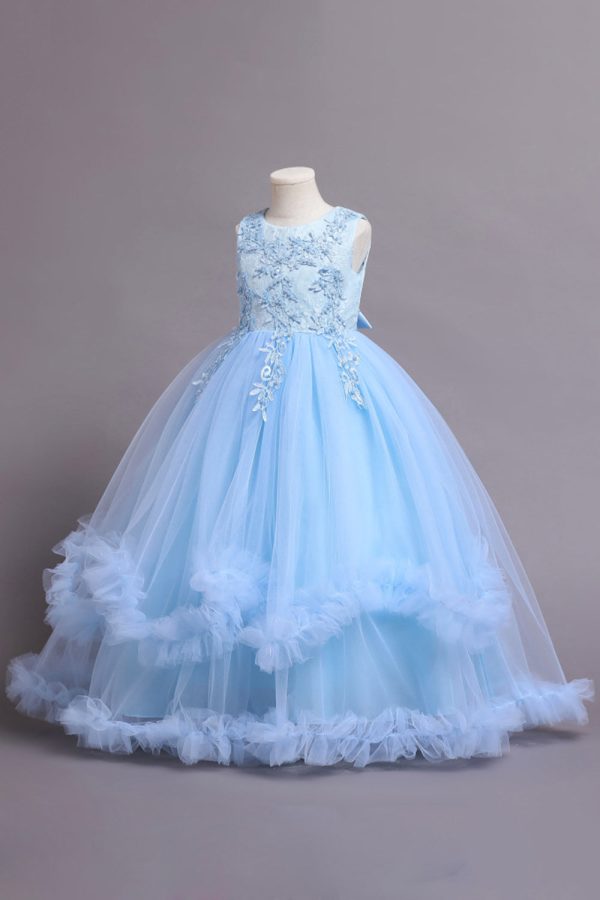 Tulle Beaded Blue Girls Dresses with Appliques Discount