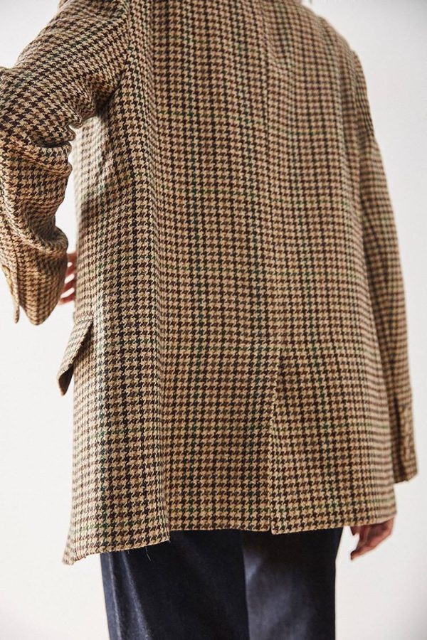 Khaki Plaid Notched Lapel Women Coat For Discount