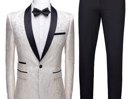 White Shawl Lapel Jacquard Prom Men s 2 Pieces Suits Sale