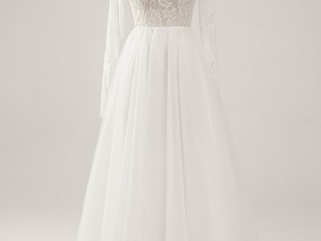 Elegant Ivory A Line Backless Long Sleeves Wedding Dress with Lace Online