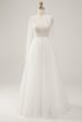 Elegant Ivory A Line Backless Long Sleeves Wedding Dress with Lace Online