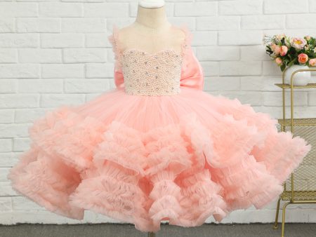 Pink Beading Tulle Flower Girl Dress with Bow Online Sale