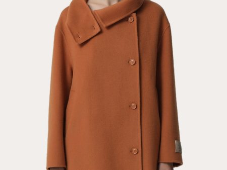 Brown Asymmetrical Neck Long Oversized Wool Coat Sale