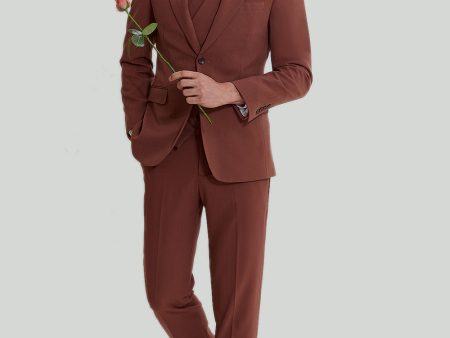 Tan Notched Lapel 3 Piece Single Breasted Party Suits For Cheap