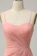 A Line Spaghetti Straps Blush Long Bridesmaid Dress on Sale