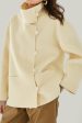 Ivory High Neck Buttons Wool Coat Sale