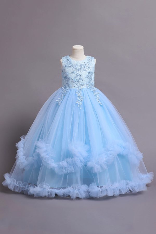 Tulle Beaded Blue Girls Dresses with Appliques Discount