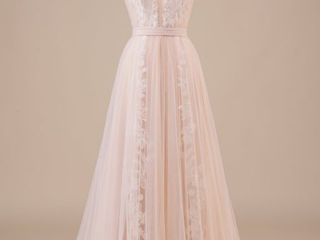 Tulle Halter Keyhole Champagne Wedding Dress with Appliques Fashion