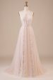 Tulle Halter Keyhole Champagne Wedding Dress with Appliques Fashion