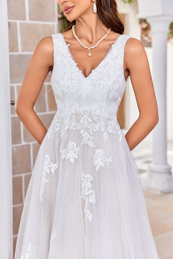 Apricot Tulle Sweep Train A Line Wedding Dress with Lace on Sale