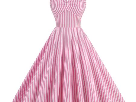 Pink Stripes Halter Swing 1950s Dress Sale