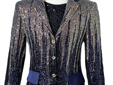 Glitter Navy Sequins Single-Breasted  Men s Blazer Online now