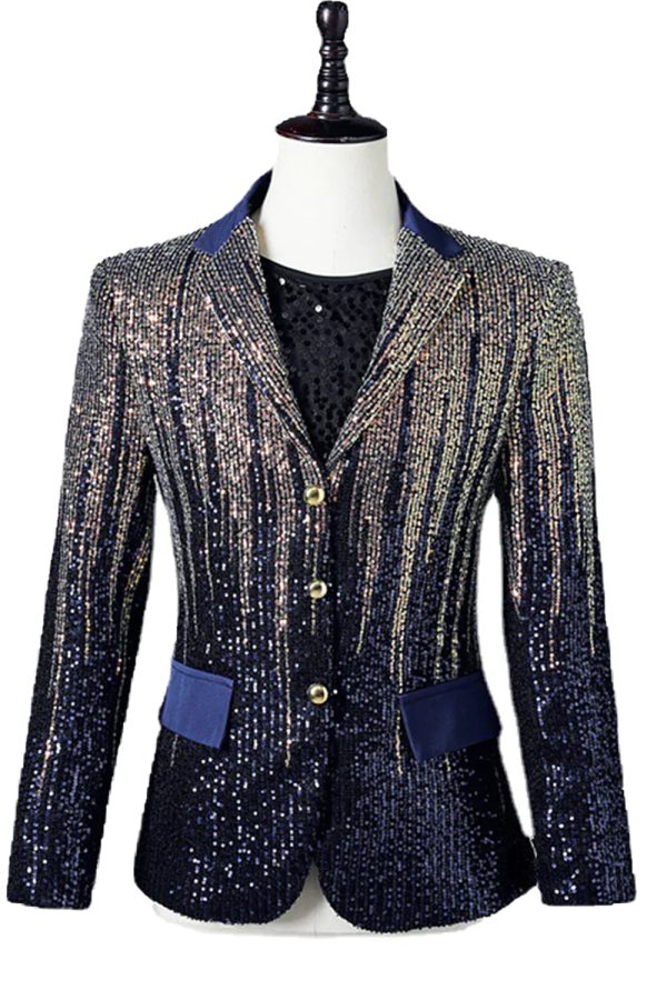 Glitter Navy Sequins Single-Breasted  Men s Blazer Online now