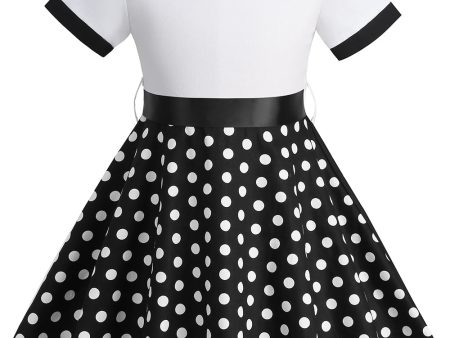 Bateau Neck Polka Dots White Vintage Girl Dresses on Sale