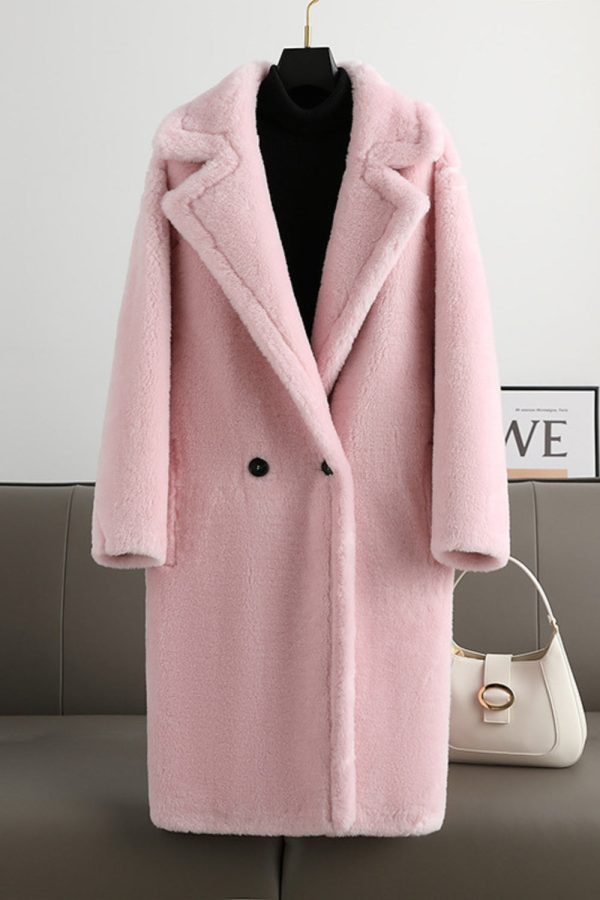 Brown Notched Lapel Long Teddy Wool coat For Cheap