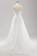 White A Line Sweetheart Applique Lace Wedding Dress with Detachable Sleeves Online Hot Sale